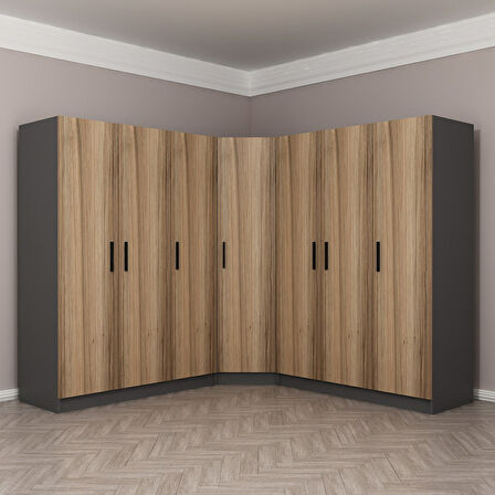 Minar Kale 7 Kapaklı 4 Ç Köşe Dolap Antrasit Dore 210CM