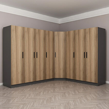 Minar Kale 8 Kapaklı 4 Ç Köşe Dolap Antrasit Dore 210CM