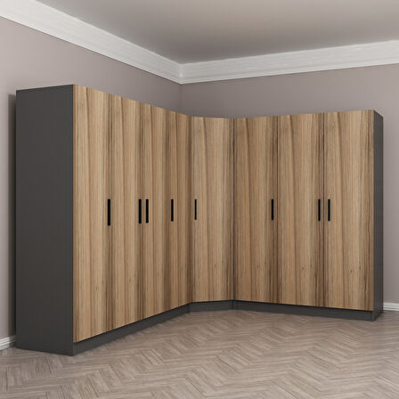 Minar Kale 8 Kapaklı 4 Ç Köşe Dolap Antrasit Dore 210CM