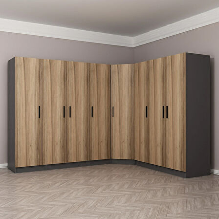 Minar Kale 8 Kapaklı 4 Ç Köşe Dolap Antrasit Dore 210CM