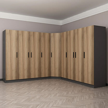 Minar Kale 9 Kapaklı 4 Ç Köşe Dolap Antrasit Dore 210CM