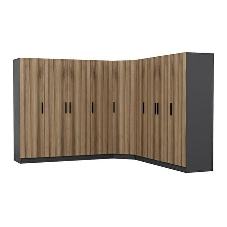 Minar Kale 9 Kapaklı 4 Ç Köşe Dolap Antrasit Dore 210CM