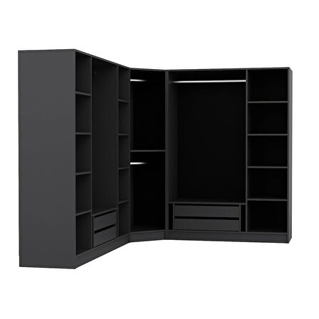 Minar Kale 8 Kapaklı 4 Ç Köşe Dolap + Yüklük Antrasit Dore 255CM