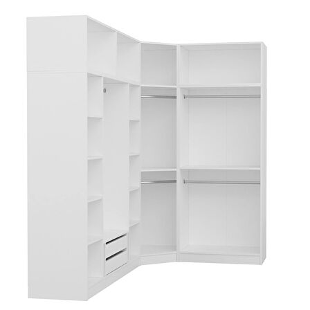 Minar Kale 7 Kapaklı 2 Ç Köşe Dolap + Yüklük Beyaz 255CM