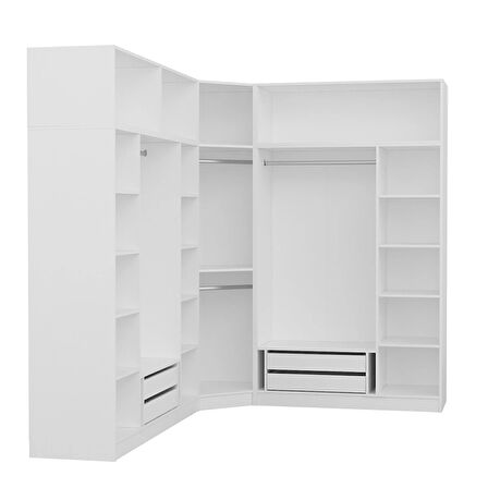 Minar Kale 8 Kapaklı 4 Ç Köşe Dolap + Yüklük Beyaz 255CM