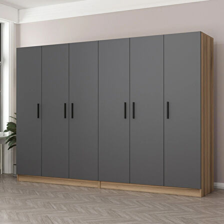 Minar Kale 6 Kapaklı 4 Ç Dolap Dore Antrasit 210CM