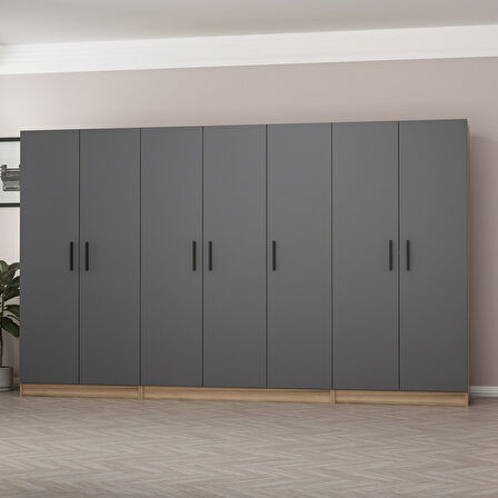 Minar Kale 7 Kapaklı 2 Ç Dolap Dore Antrasit 210CM