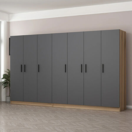 Minar Kale 7 Kapaklı 4 Ç Dolap Dore Antrasit 210CM