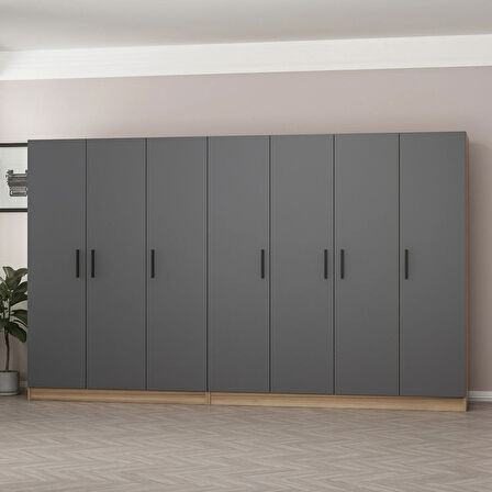 Minar Kale 7 Kapaklı 4 Ç Dolap Dore Antrasit 210CM