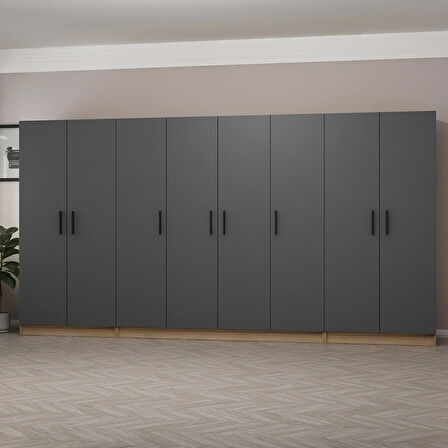 Minar Kale 8 Kapaklı 2 Ç Dolap Dore Antrasit 210CM