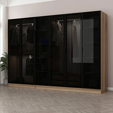 Kale 6 Füme Cam Kapaklı 2Ç Dolap Dore Füme Cam 210CM