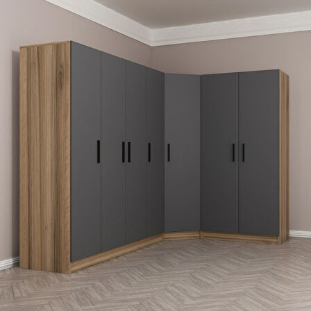 Minar Kale 7 Kapaklı 2 Ç Köşe Dolap Dore Antrasit 210CM