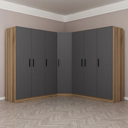 Minar Kale 7 Kapaklı 4 Ç Köşe Dolap Dore Antrasit 210CM