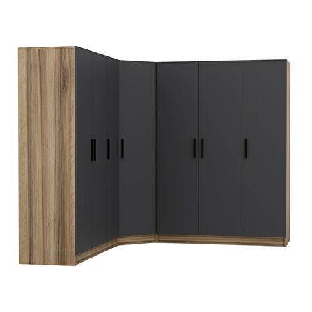 Minar Kale 7 Kapaklı 4 Ç Köşe Dolap Dore Antrasit 210CM