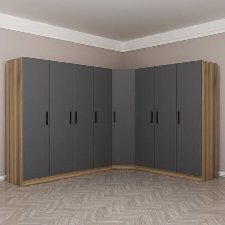 Minar Kale 8 Kapaklı 4 Ç Köşe Dolap Dore Antrasit 210CM