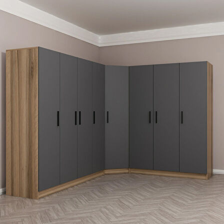 Minar Kale 8 Kapaklı 4 Ç Köşe Dolap Dore Antrasit 210CM