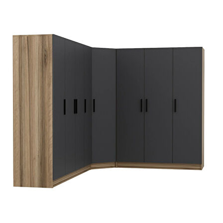 Minar Kale 8 Kapaklı 4 Ç Köşe Dolap Dore Antrasit 210CM