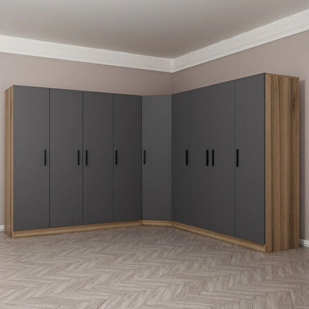 Minar Kale 9 Kapaklı 4 Ç Köşe Dolap Dore Antrasit 210CM