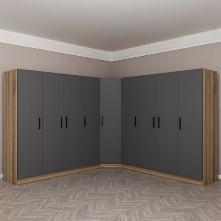 Minar Kale 9 Kapaklı 4 Ç Köşe Dolap Dore Antrasit 210CM