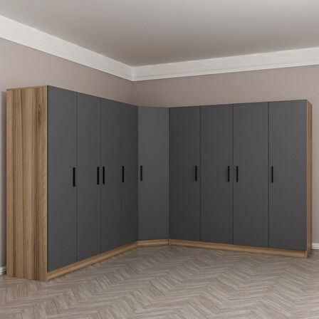 Minar Kale 9 Kapaklı 4 Ç Köşe Dolap Dore Antrasit 210CM