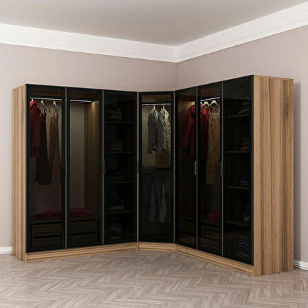 Kale 7 Füme Cam Kapaklı 4Ç Köşe Dolap Dore Füme Cam 210CM