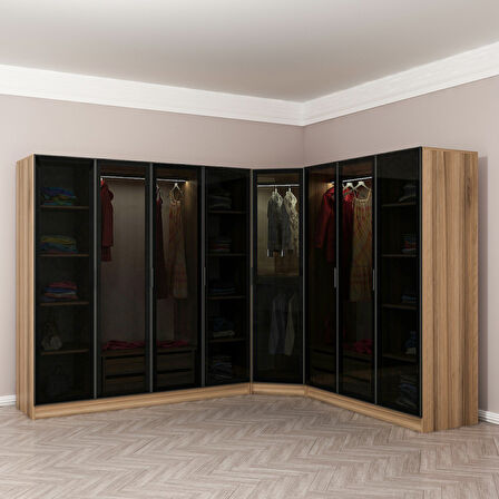 Kale 8 Füme Cam Kapaklı 4Ç Köşe Dolap Dore Füme Cam 210CM