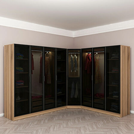 Kale 8 Füme Cam Kapaklı 4Ç Köşe Dolap Dore Füme Cam 210CM