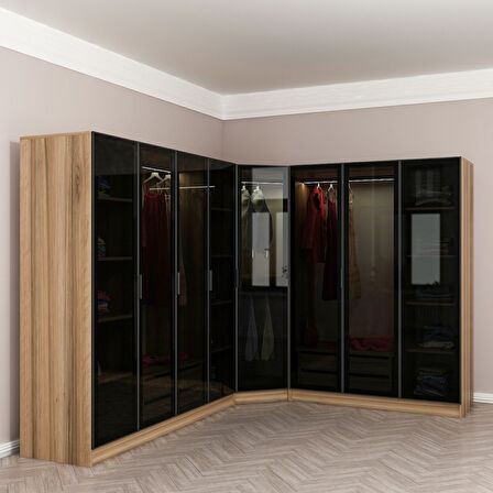 Kale 8 Füme Cam Kapaklı 4Ç Köşe Dolap Dore Füme Cam 210CM