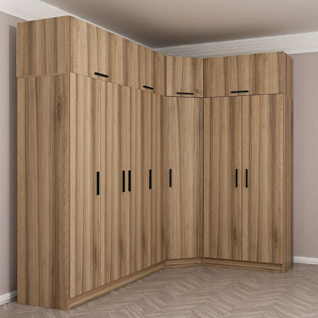 Minar Kale 7 Kapaklı 2 Ç Köşe Dolap + Yüklük Dore 255CM