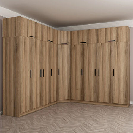 Minar Kale 9 Kapaklı 4 Ç Köşe Dolap + Yüklük Dore 255CM