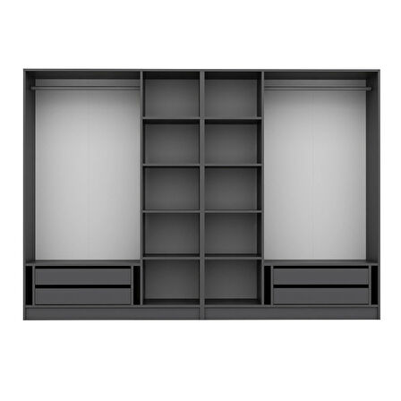 Kale Plus 6 Mebran Kapaklı 4Ç Dolap Antrasit Mebran Füme Cam 210CM