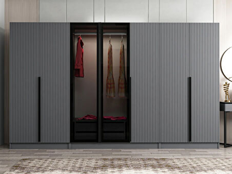 Kale Plus 7 Mebran Kapaklı 2Ç Dolap Antrasit Mebran Füme Cam 210CM