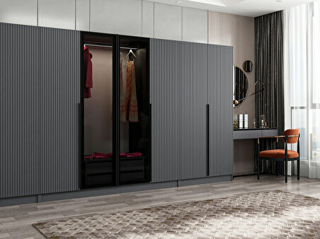 Kale Plus 8 Mebran Kapaklı 2Ç Dolap Antrasit Mebran Füme Cam 210CM