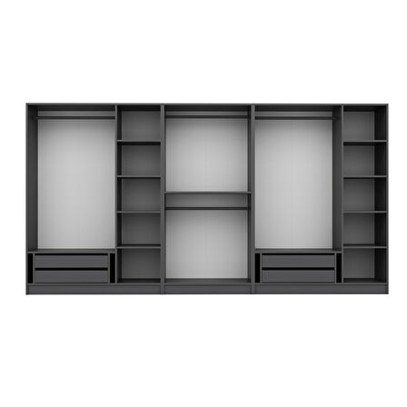 Kale Plus 8 Mebran Kapaklı 4Ç Dolap Antrasit Mebran Füme Cam 210CM