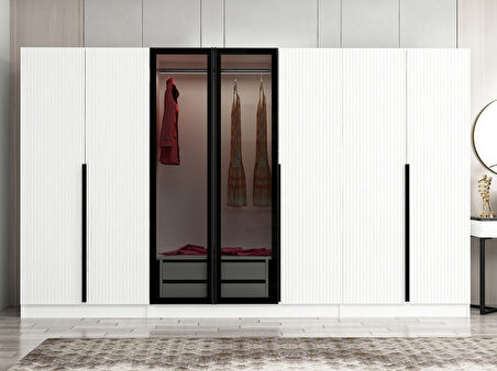 Kale Plus 7 Mebran Kapaklı 2Ç Dolap Beyaz Mebran Füme Cam 210CM