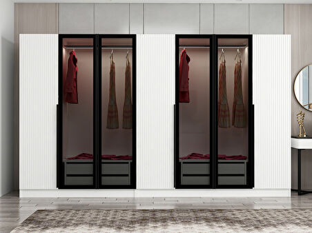 Kale Plus 7 Mebran Kapaklı 4Ç Dolap Beyaz Mebran Füme Cam 210CM