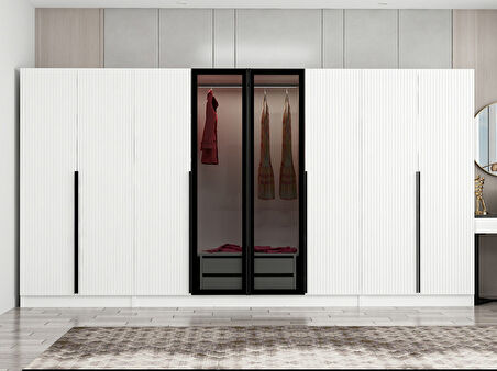 Kale Plus 8 Mebran Kapaklı 2Ç Dolap Beyaz Mebran Füme Cam 210CM