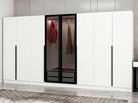 Kale Plus 8 Mebran Kapaklı 2Ç Dolap Beyaz Mebran Füme Cam 210CM