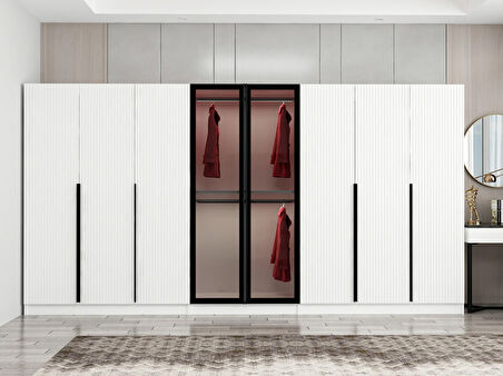 Kale Plus 8 Mebran Kapaklı 4Ç Dolap Beyaz Mebran Füme Cam 210CM