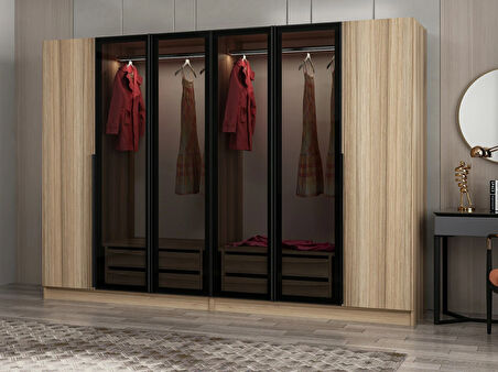 Kale Plus 6 Kapaklı 4Ç Dolap Dore Plus Dore Füme Cam 210CM