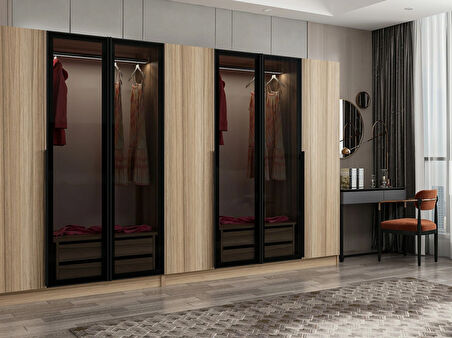 Kale Plus 7 Kapaklı 4Ç Dolap Dore Plus Dore Füme Cam 210CM