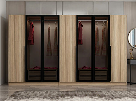 Kale Plus 7 Kapaklı 4Ç Dolap Dore Plus Dore Füme Cam 210CM