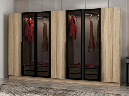 Kale Plus 7 Kapaklı 4Ç Dolap Dore Plus Dore Füme Cam 210CM