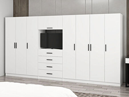 Kale 7 Kapaklı 8 Çekmeceli Tv Modüllü Dolap Beyaz 210CM