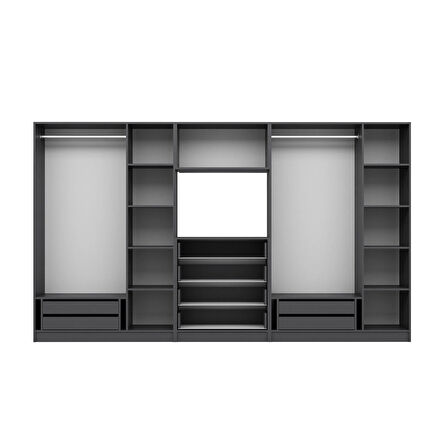 Kale 6 Kapaklı 8 Çekmeceli Tv Modüllü Dolap Antrasit 210CM