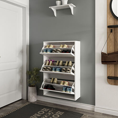 Lupa Düşer Kapaklı 3 Bölmeli Ayakkabılık - Beyaz