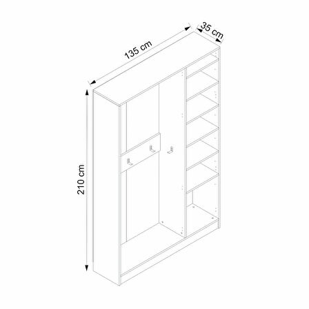 Minar Kale210 3 Kapaksız 1 Bölme Raf Portmanto Beyaz
