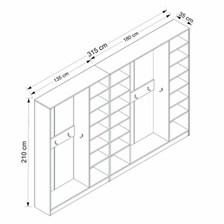 Minar Kale210 7 Kapaksız 3 Bölme Raf Portmanto Beyaz