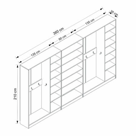 Minar Kale210 8 Kapaksız 4 Bölme Raf Portmanto Beyaz