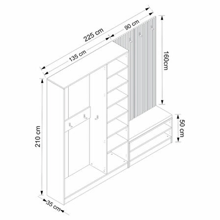 Minar Kale Dekor Panel 1 Bölme Raf Portmanto + Ayk Mnd Byz 3 Kapaksız